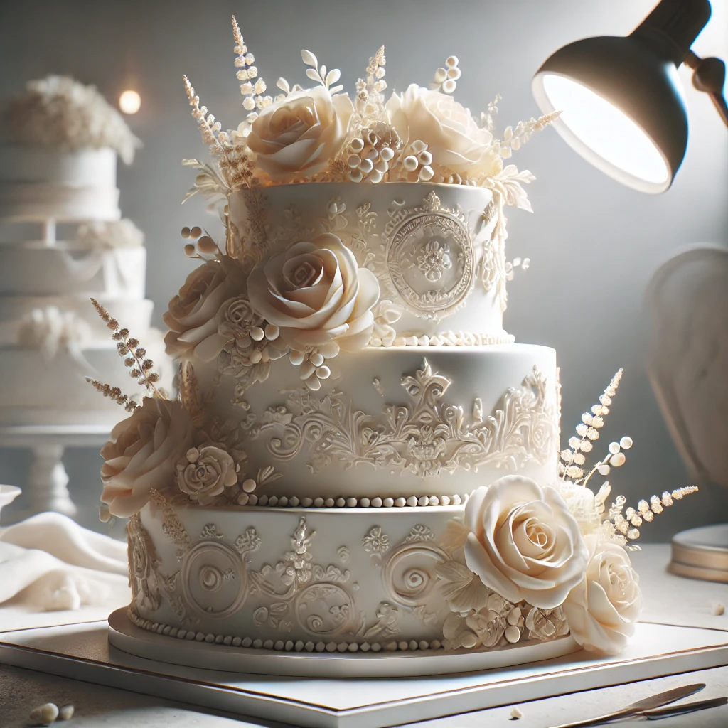 Détails floraux d’un gâteau de mariage