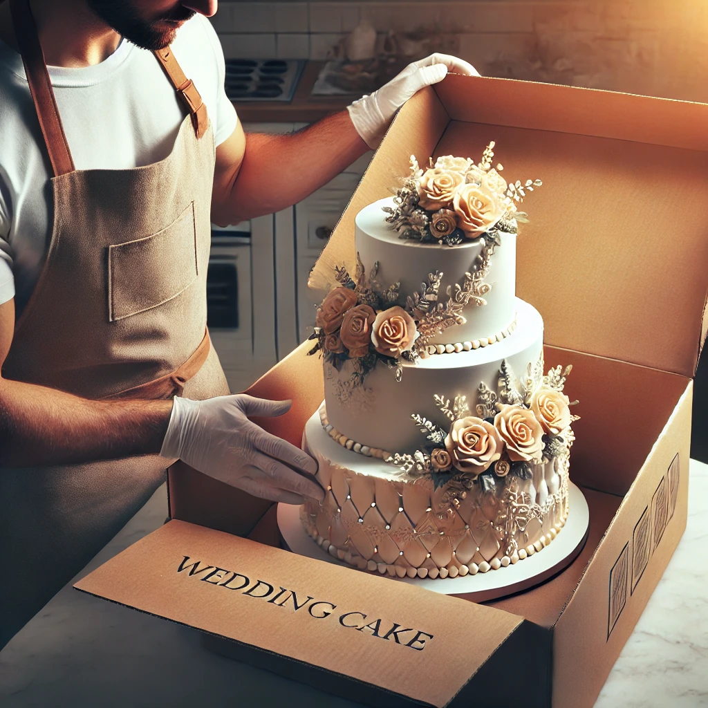 Mise en place soignée d’un gâteau de mariage